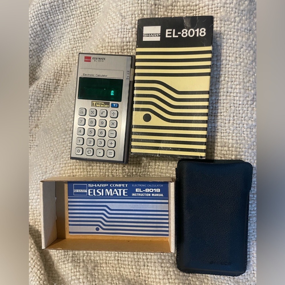 Sharp EL-8018 Vintage Calculator Works Well Original Box W/Case &User Manual